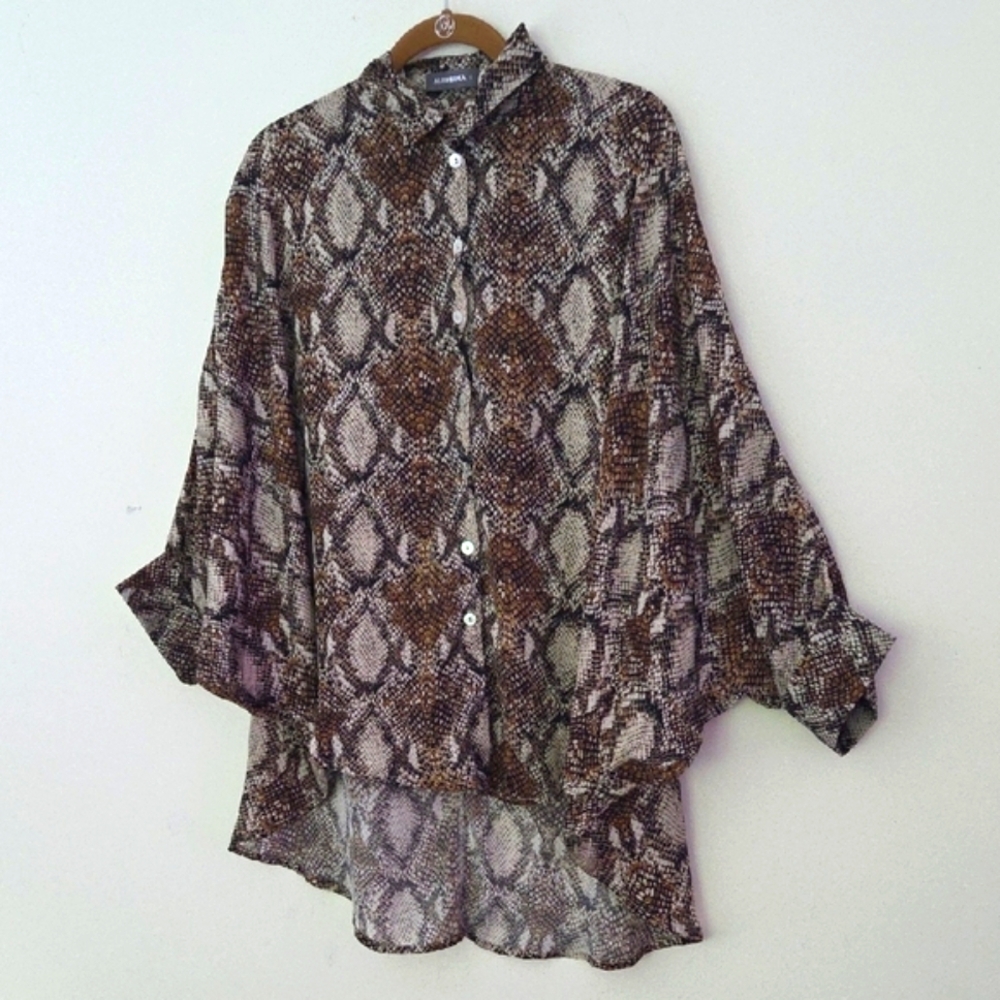 Alembika Brown Python Snakeskin Print Button-Up B… - image 7